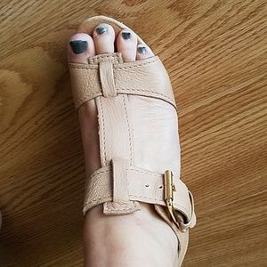 Franco Sarto T strap sandals wedge 7.5 light tan
